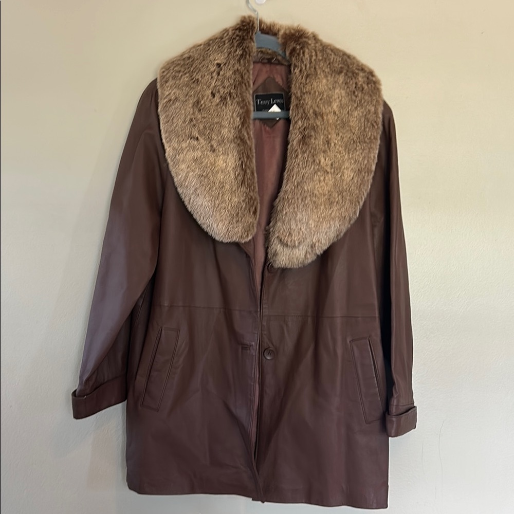 Faux Fur Collar Brown Leather Jacket Y2K
